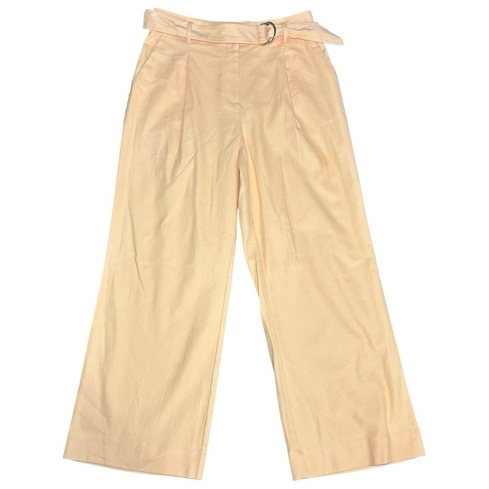 High-Waist Wide Leg Belted Pants - Peach